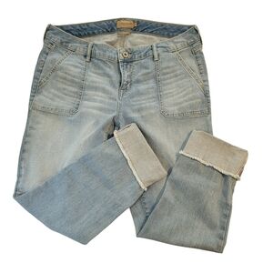 Sz 14 Torrid Vintage Stretch Crop Boyfriend Cuffed Faded Jeans Cotton Blend